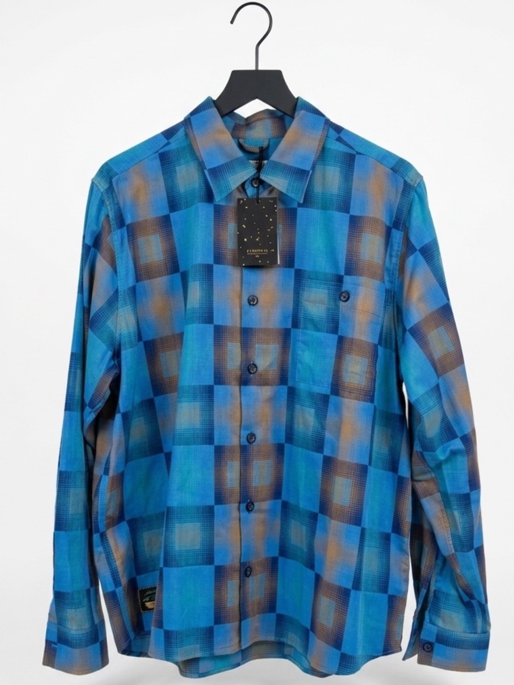 Percival NWT Razzle Check Long Sleeve Shirt XL Blue Multi Organic Cotton Plaid